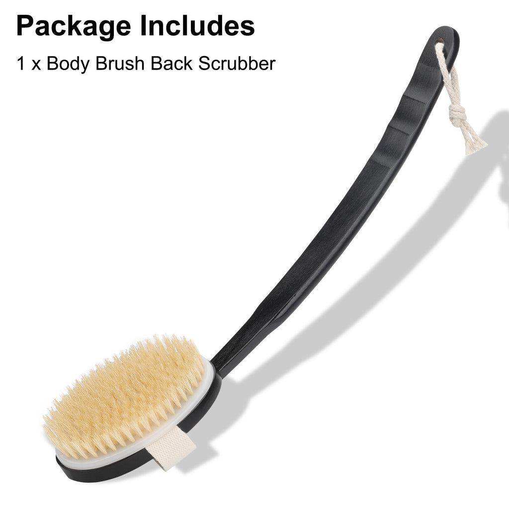 Long Handle Wooden Back Scrubber with Detachable Brush Head - Body Exfoliator
