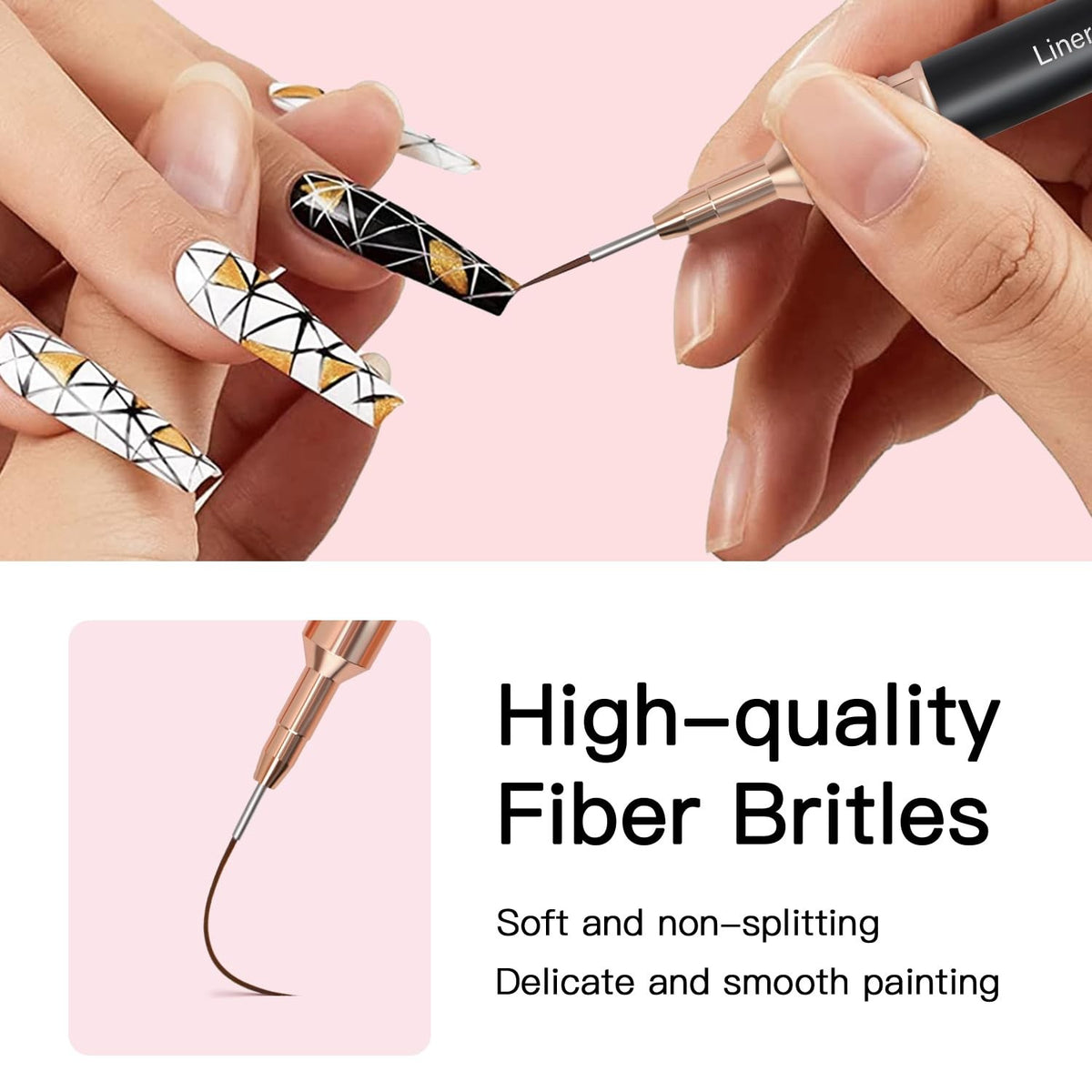 Metallic Nail Art Brushes Set - Fine Detail Line & Pattern Brushes 4mm-25mm