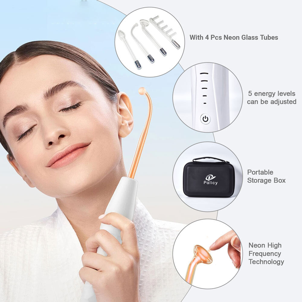 Portable High Frequency Facial Device for Skin Therapy with 4 Glass Wands