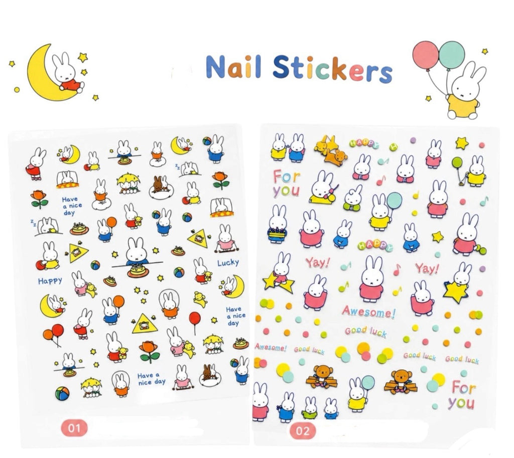 (Set of 2) Miffy Cartoon 3D Nail Stickers for Nail Art DIY Cute Decals - Peanuts Design