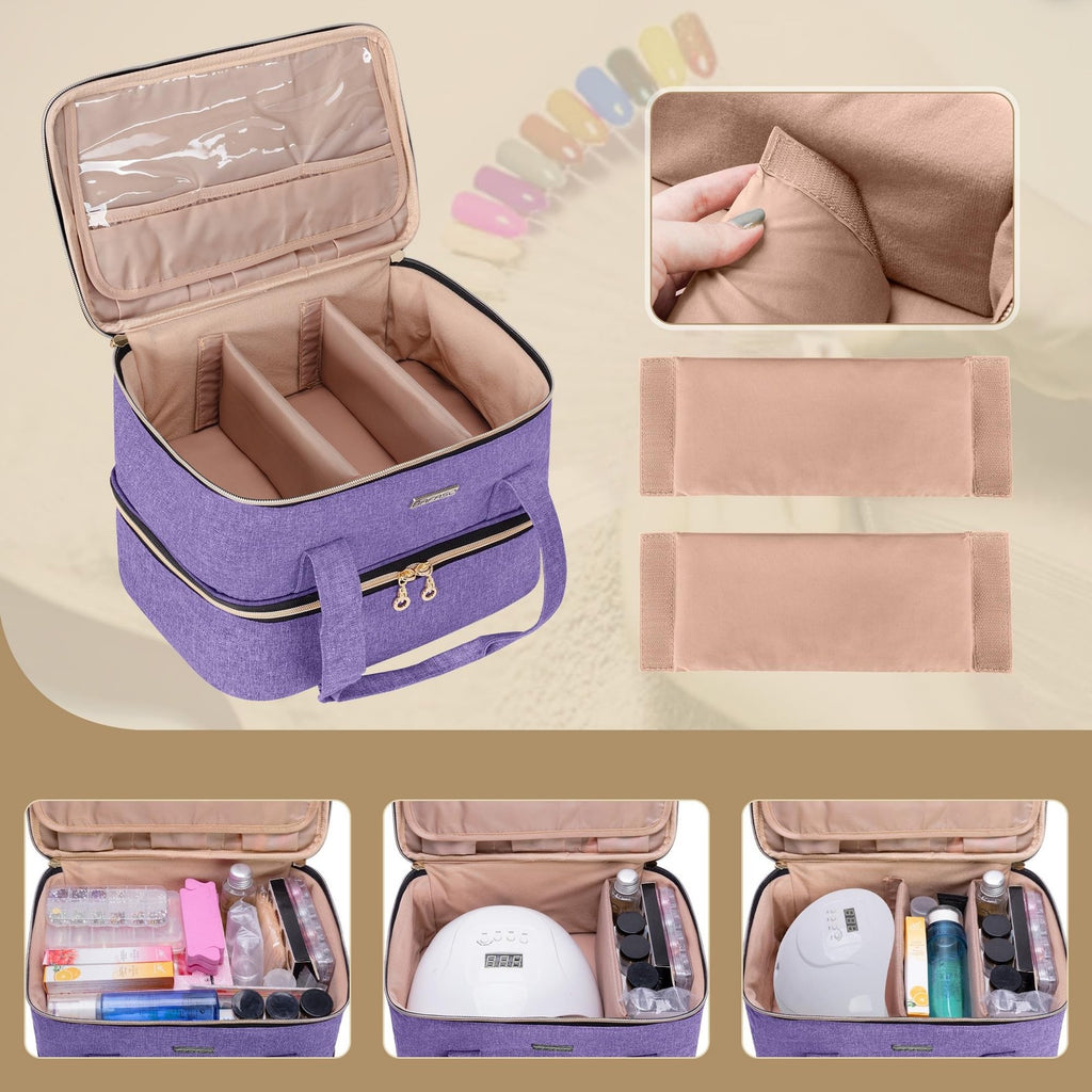 Nail Polish Storage Case Holds 40 Bottles & Nail Lamp - Purple