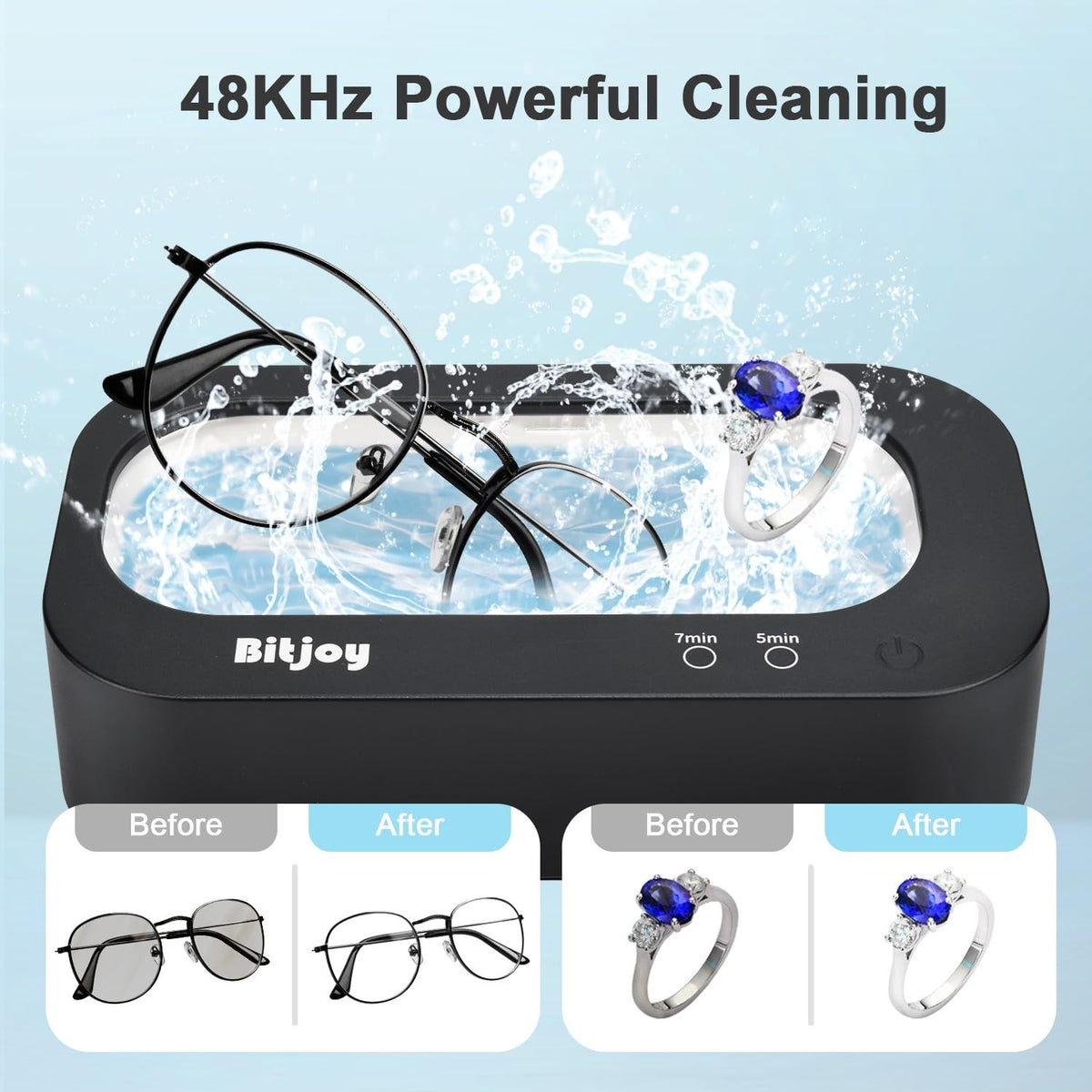 Ultrasonic Jewelry Cleaner with 48KHz Power, 12oz Tank for Gems and Glasses