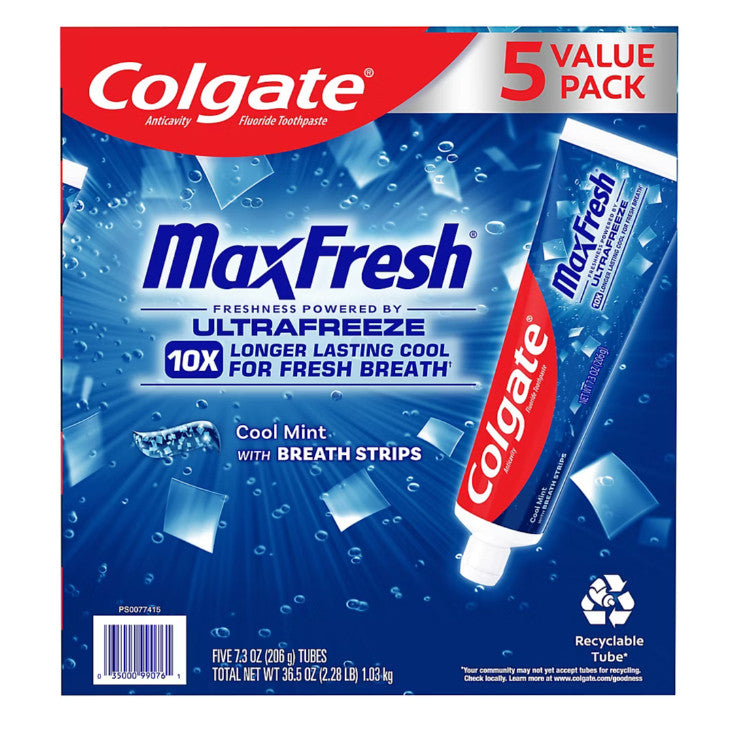 Colgate MaxFresh Cool Mint Fluoride Toothpaste - 7.3oz x 5 Pack