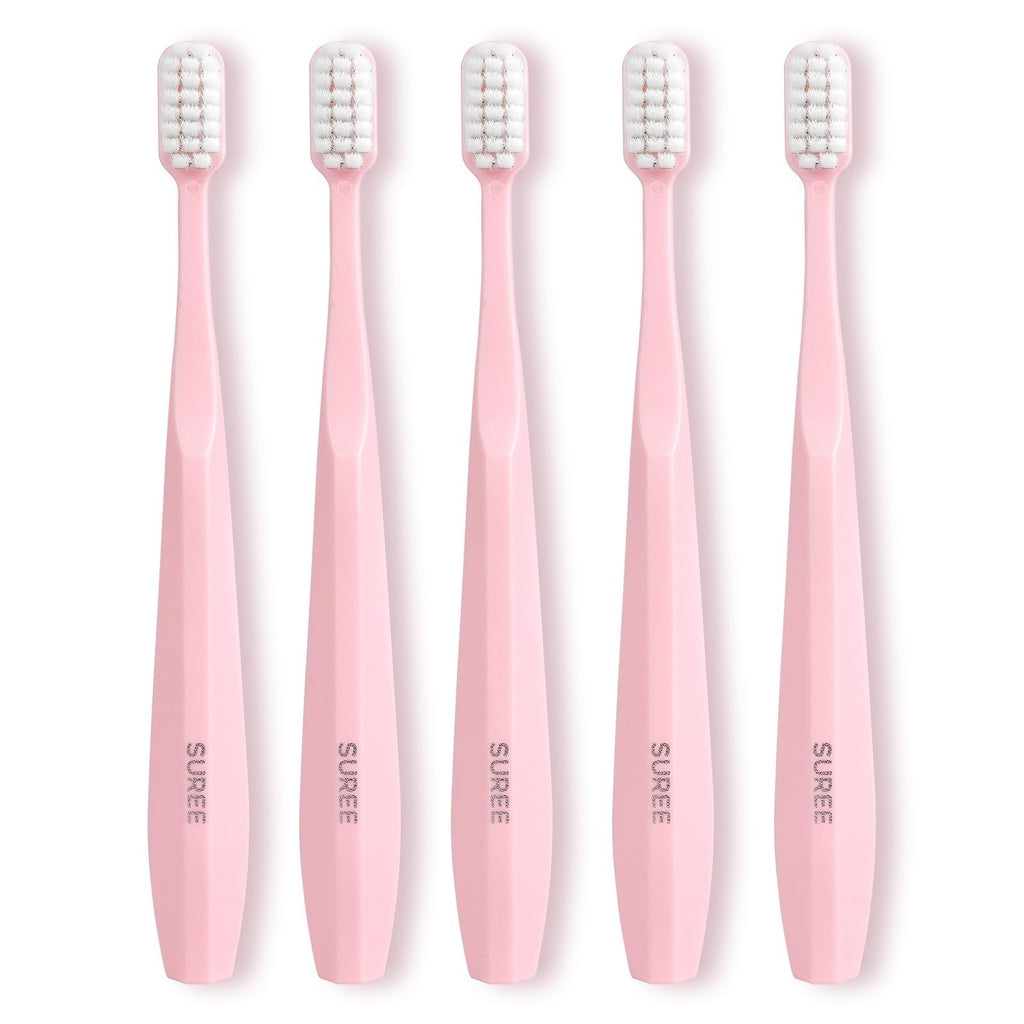 Extra Soft Manual Toothbrushes for Adults - Ultra Dense Nano Bristles, 5-Pack Pink