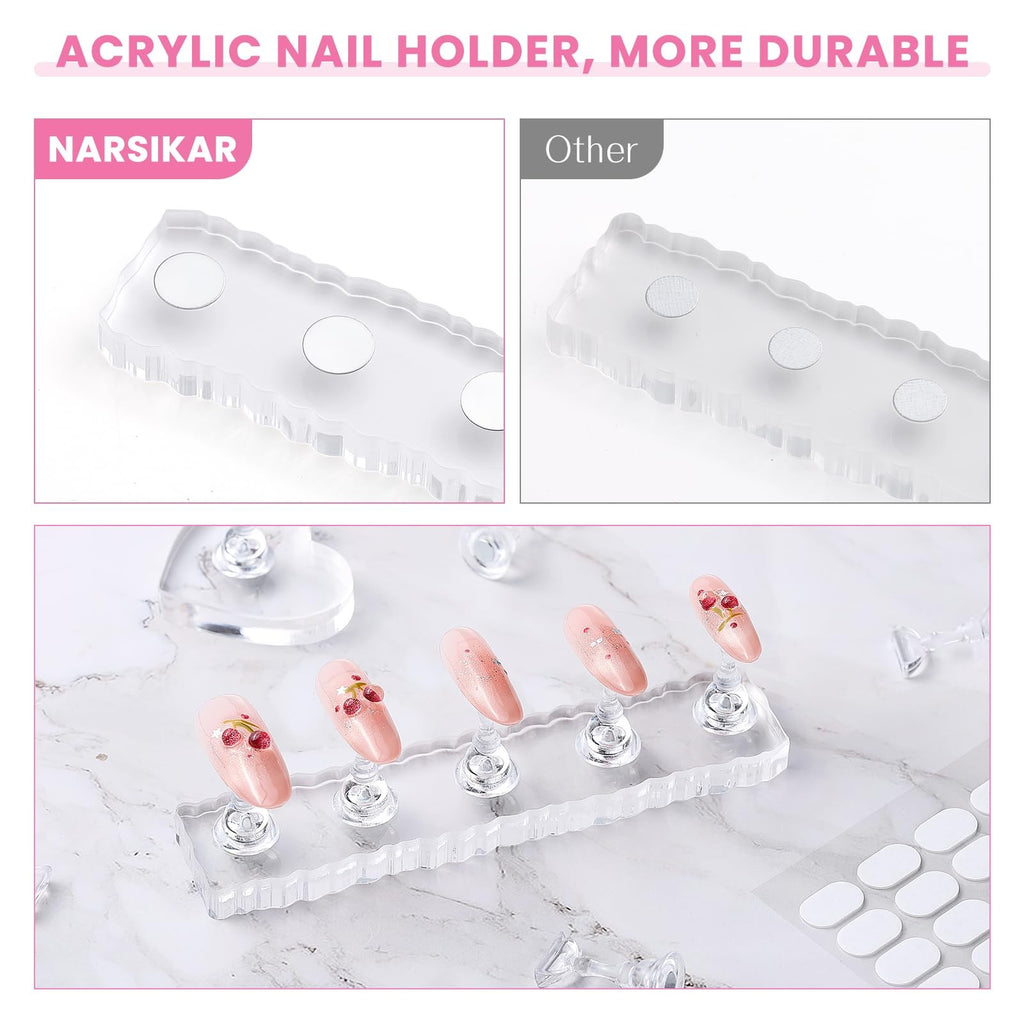 Narsikar Nail Stand for Press Ons with 300 Double-Sided Tape - Rose Pink