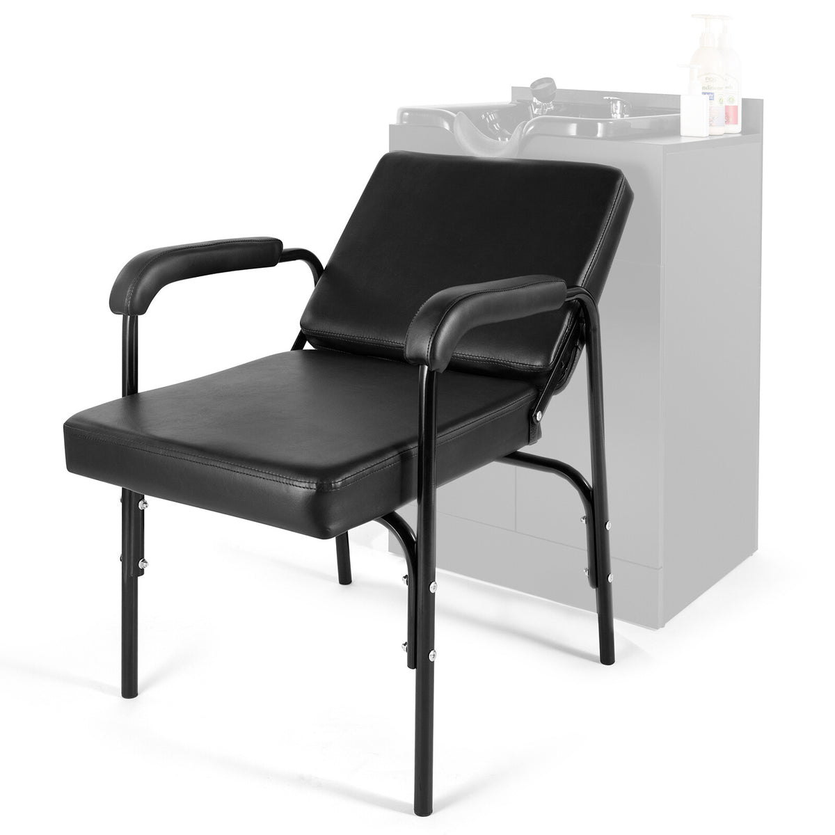 Black Recliner Barber Chair with Shampoo Basin Salon Spa Equipment
