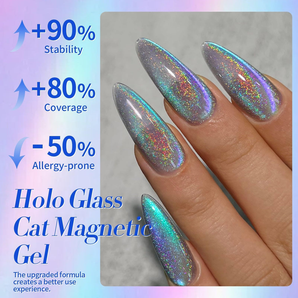Magnetic Cat Eye Gel Nail Polish - Holographic Rainbow Effect, 15ML