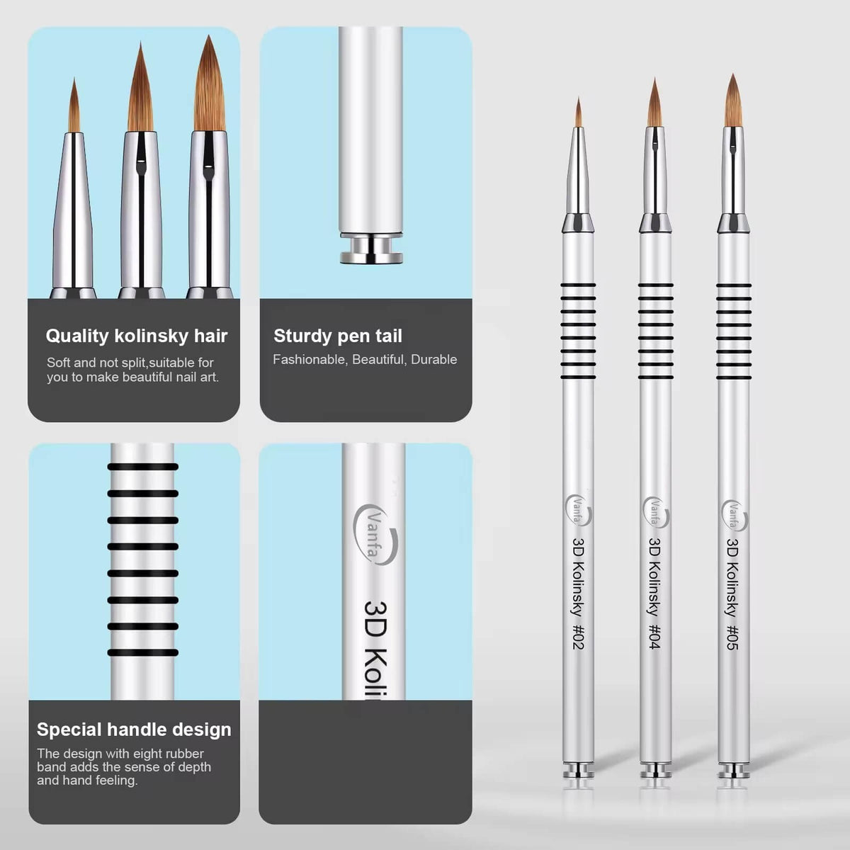 Vanfa Kolinsky Detailing Nail Art Brush #05 - Fine Precision Nail Design Tool
