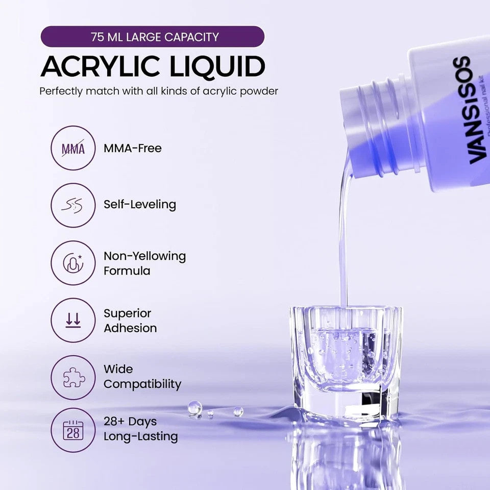 Acrylic Nail Kit with Clear Powder & Liquid - DIY Nail Art Set for Extensions & French Manicure