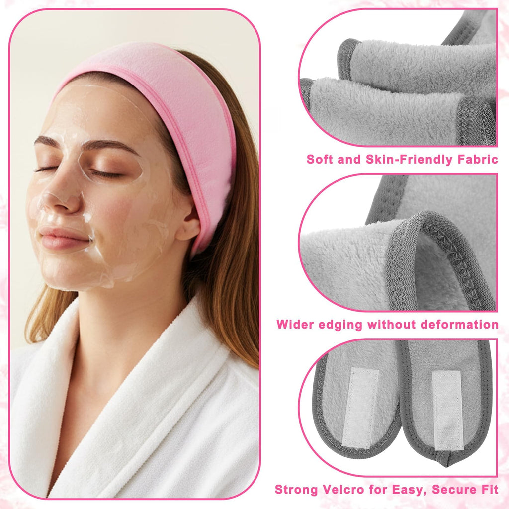 Adjustable Multicolor Facial Spa Headband Set - Soft Water-Absorbing Hairbands for Face Washing & Makeup
