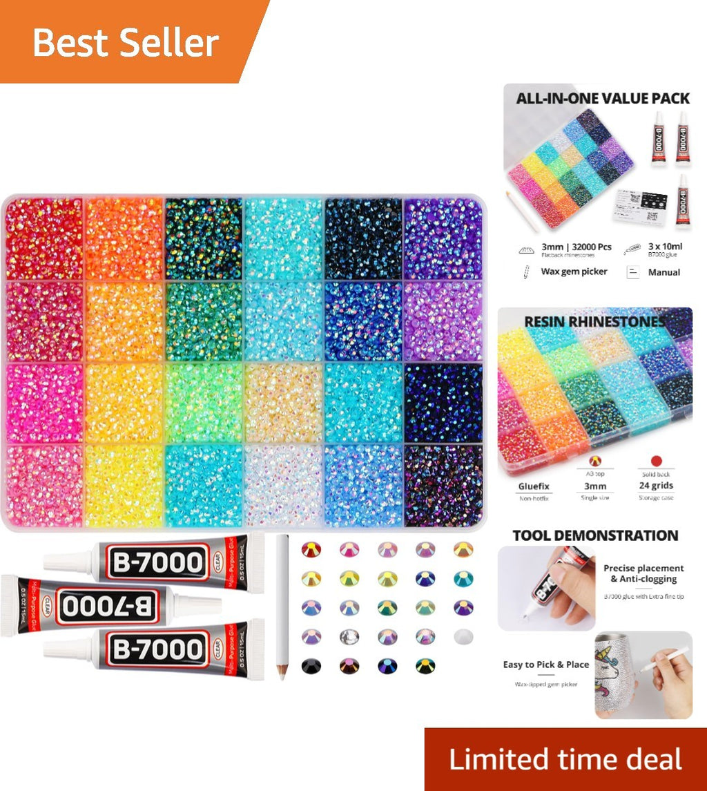 33000 Pcs Jewelry Rhinestones Set with Applicators & Glue for Crafts and Decorations