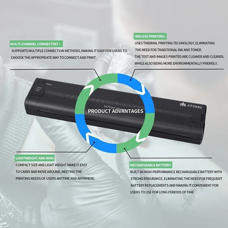 Wireless Tattoo Stencil Printer – Portable Bluetooth Thermal Printer with Transfer Papers & Paste