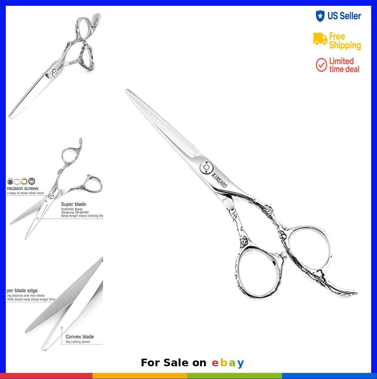 Professional Hair Cutting Scissors 5.5 Inch Steel Shears with Rose Handle