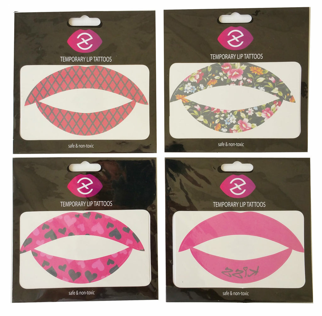 Assorted Lip Tattoo Stickers 4-Pack - Safe Temporary Lip Art for Party