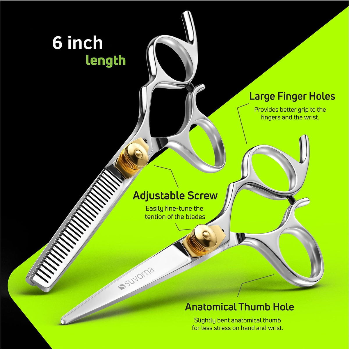 Professional Hair Cutting Scissors and Thinning Shears Set - 6 Inch Barber Shears with Japanese Steel