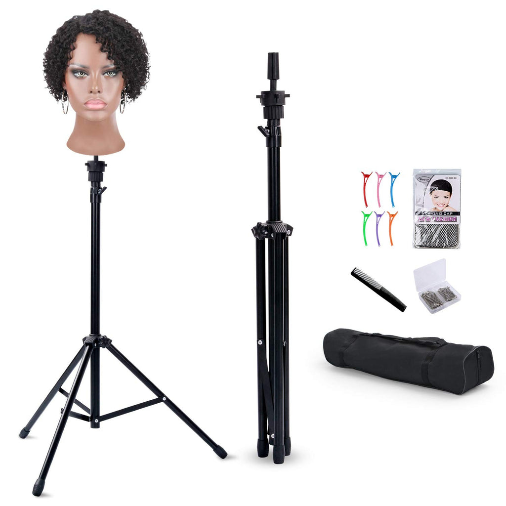 Adjustable Wig Holder Stand Tripod Mannequin Head for Hairdressing Salon