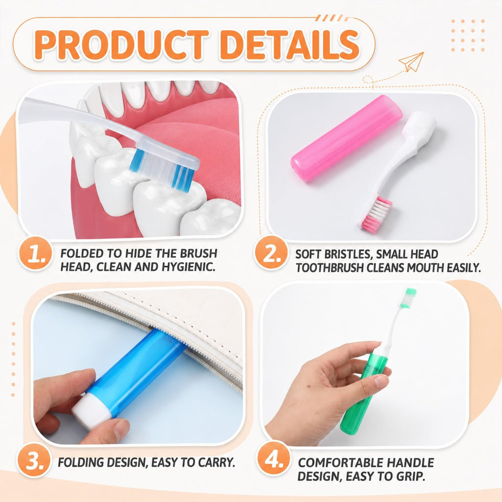 Travel Folding Toothbrush with Soft Bristles - Portable Mini Oral Care Set