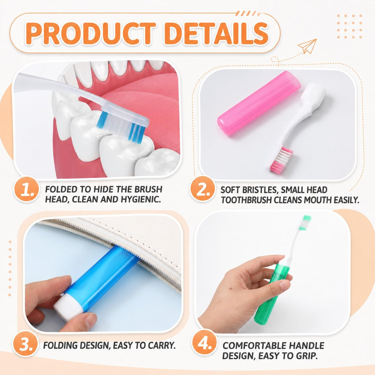 Travel Folding Toothbrush with Soft Bristles - Portable Mini Oral Care Set