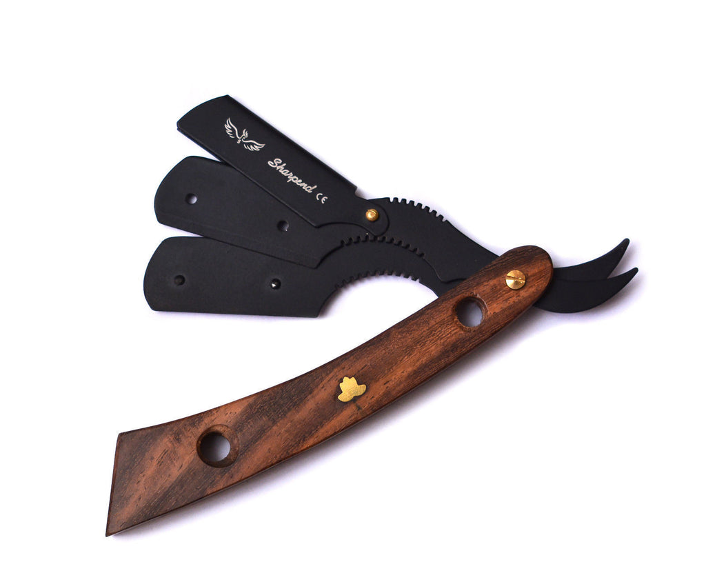 Professional Straight Razor Shaving Kit with 10 Blades & Wooden Handle