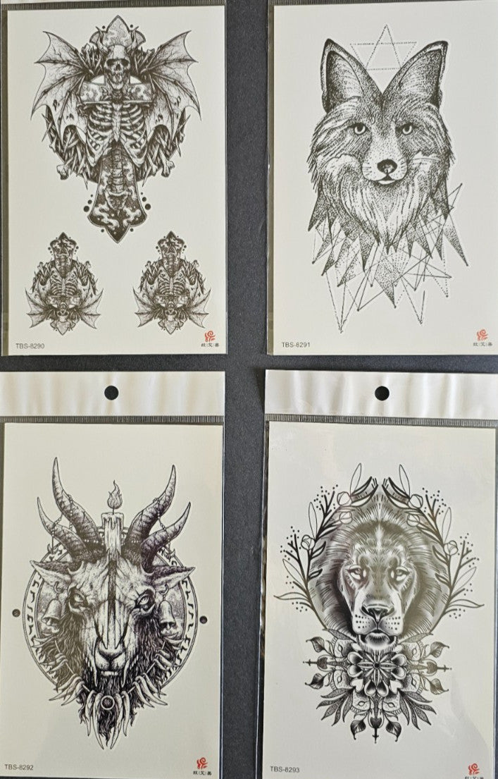 4 Sheets Temporary Tattoos – Premium Quality Middle Half Arm Set