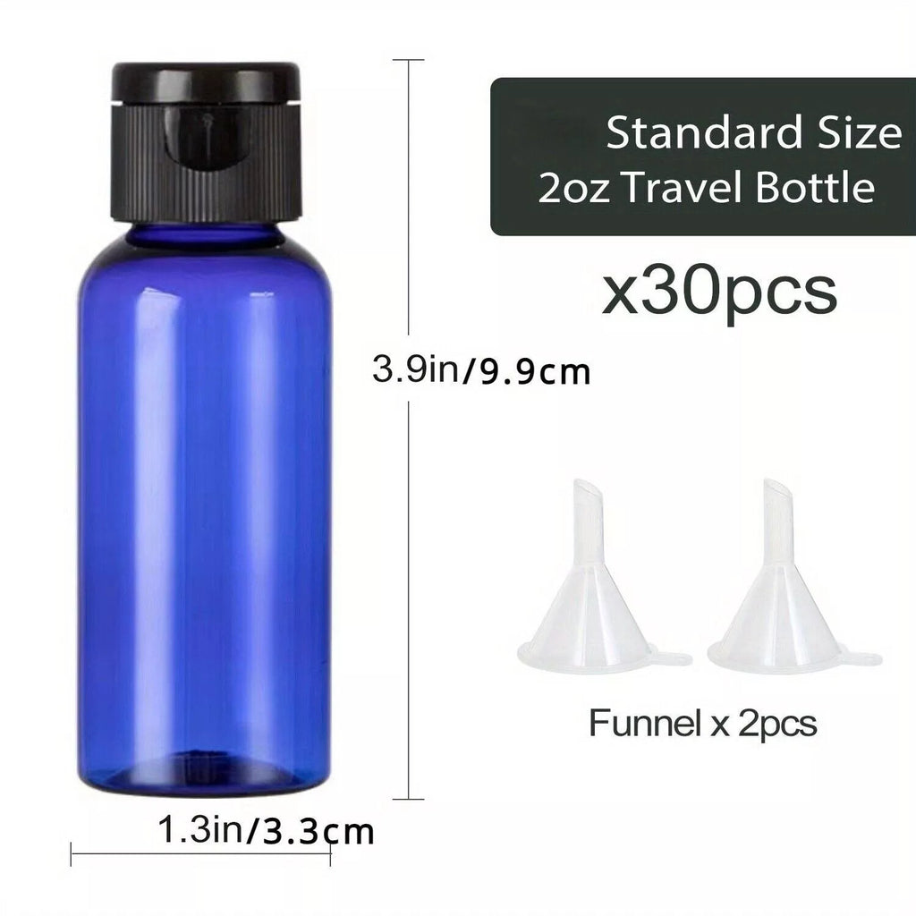 30-Pack 2oz Refillable Travel Bottles with Flip Top Caps - BPA-Free Plastic Containers for Toiletries
