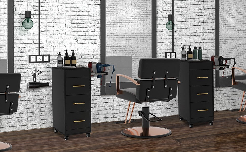 Black Salon Trolley Cart with Wheels and Drawers for Hair Styling Equipment