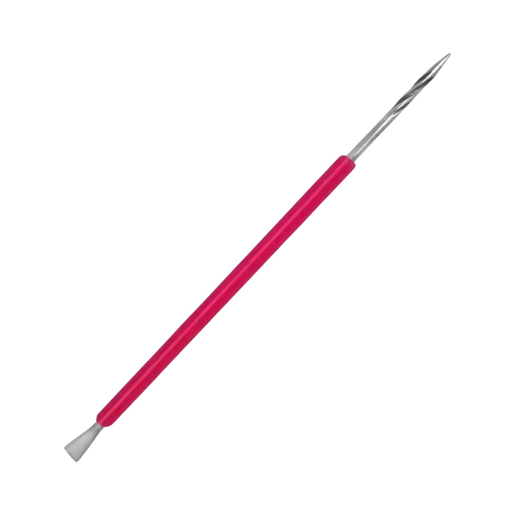 Nail Care Pusher and Stick Stainless Steel with Pink Silicone Cover - 15cm