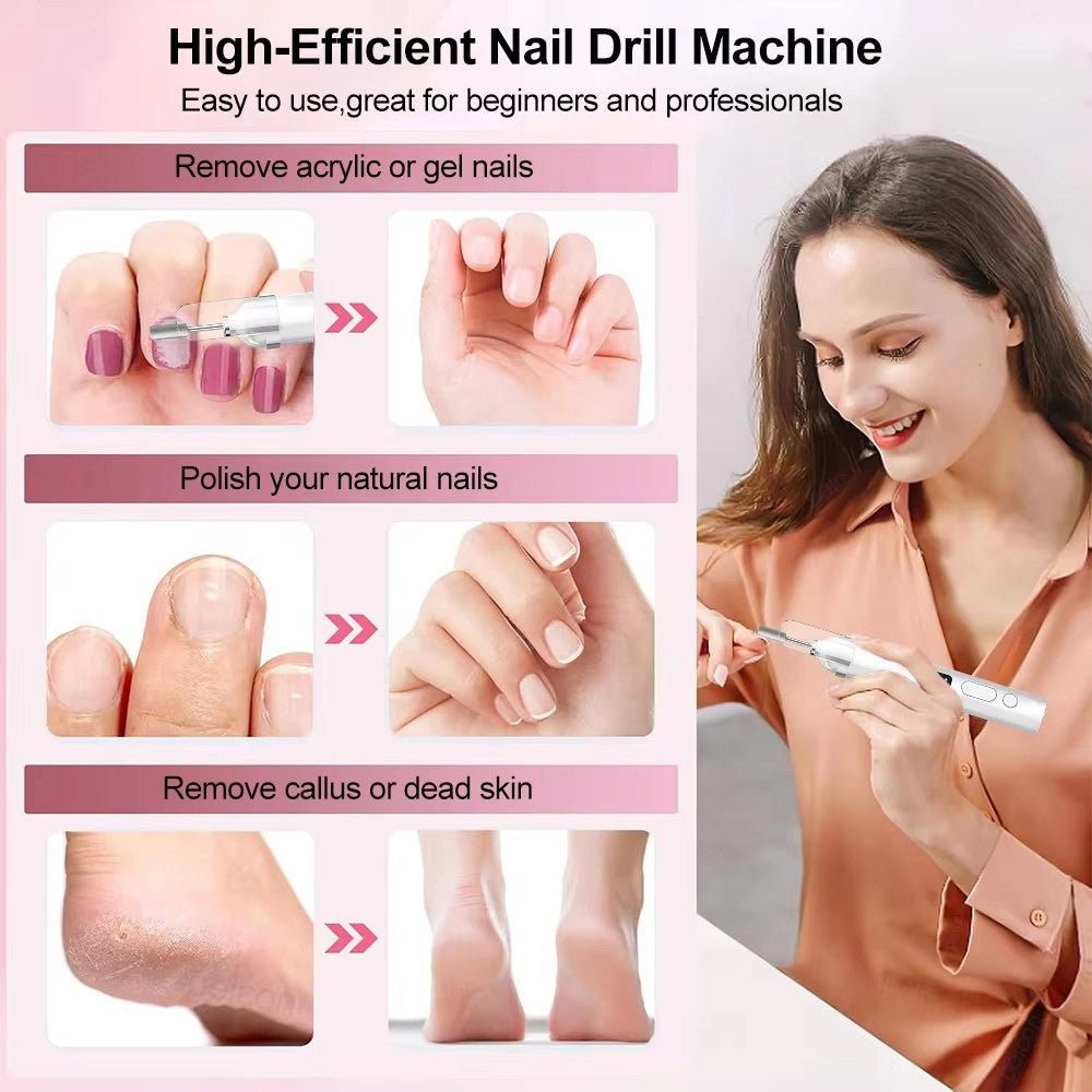 Cordless Electric Nail Drill for Thick Toenails Manicure Pedicure Set with UV Lamp & 6 Grinding Heads