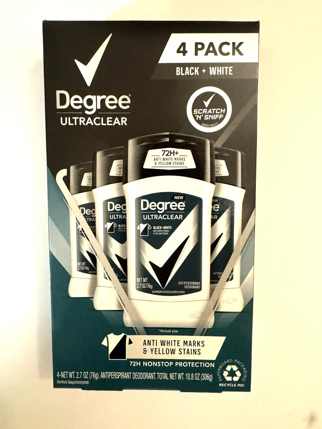 Men's 72-Hour Antiperspirant Deodorant Black White 4 Pack - Stain & White Mark Protection