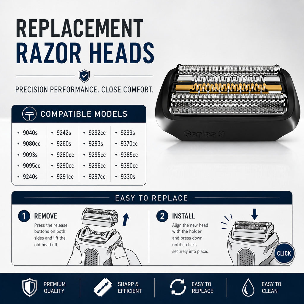 Replacement Shaver Head for Braun Series 9 92B 9290cc 9291cc 9370cc - Stainless Steel