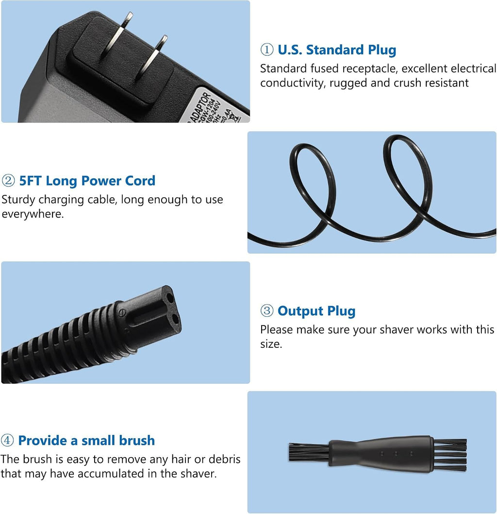 12V Braun Shaver Charger for Series 9 8 7 6 5 3 1 XT5 Electric Razor Power Cord