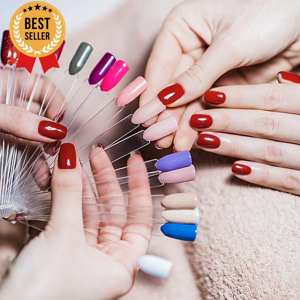 Nail Swatch Sticks Fan Shaped with Ring - 100 Clear Nail Tips for Display & Practice