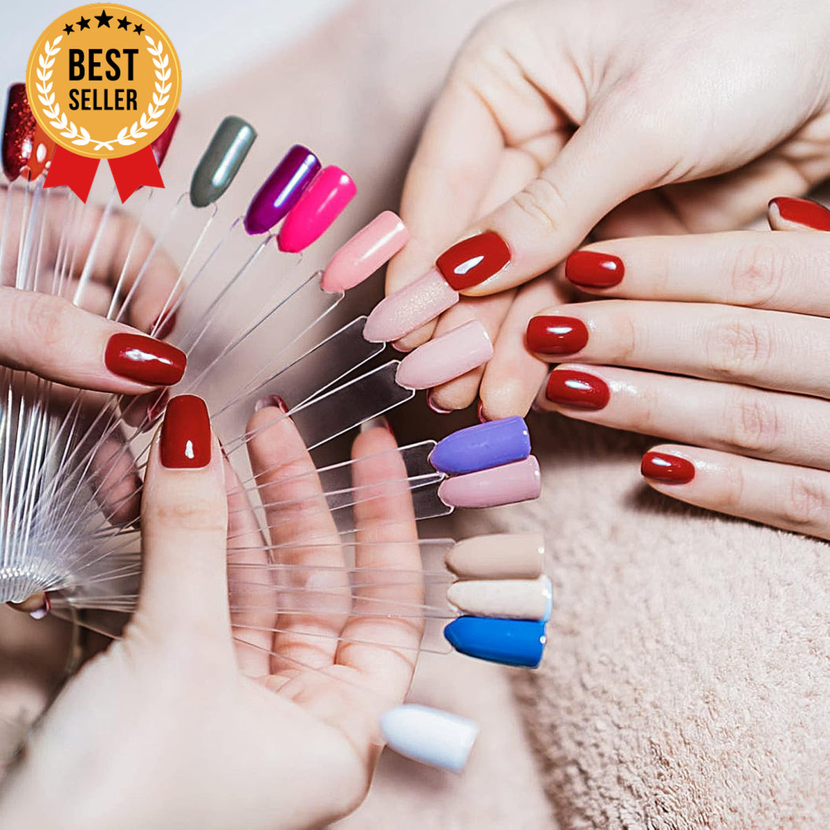 Nail Swatch Sticks Fan Shaped with Ring - 100 Clear Nail Tips for Display & Practice