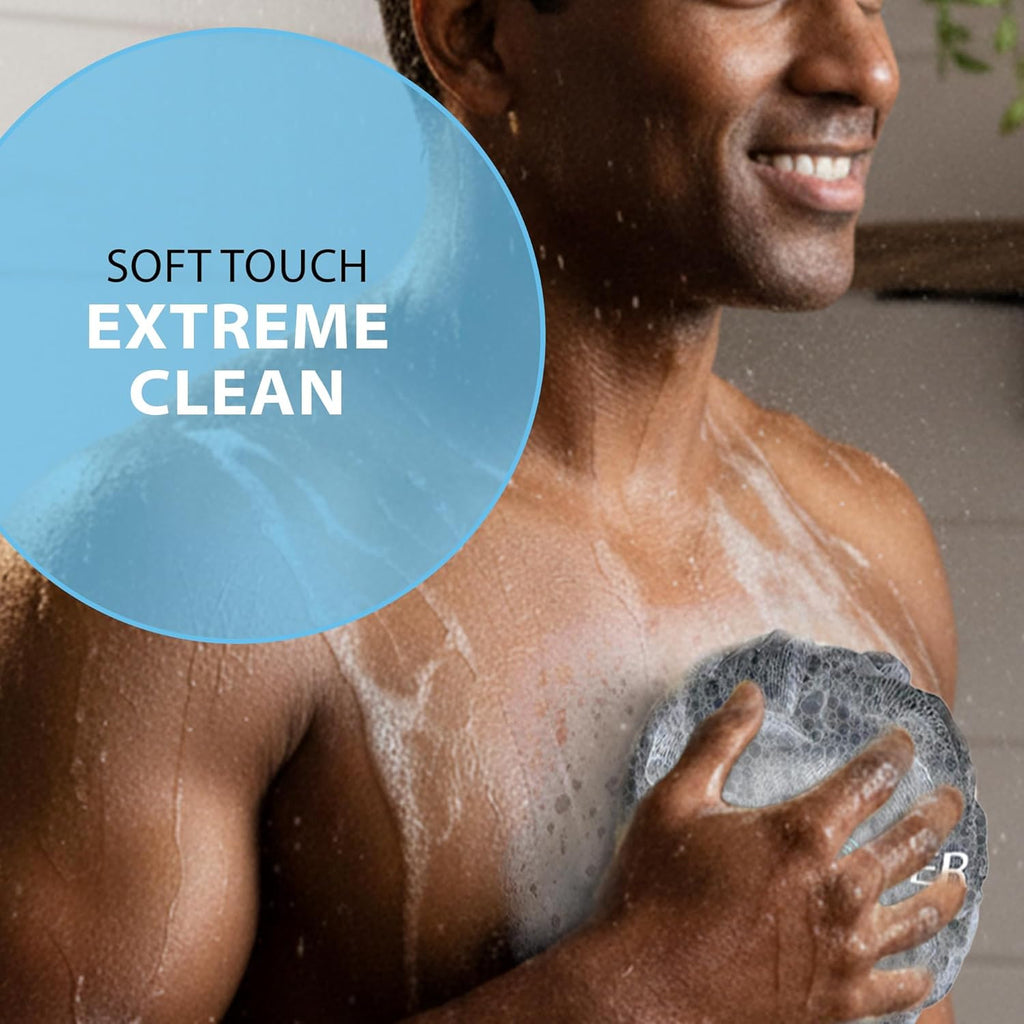 Extra-Large Charcoal Bath Sponge Set - Soft Mesh Loofahs for Shower, 4-Pack