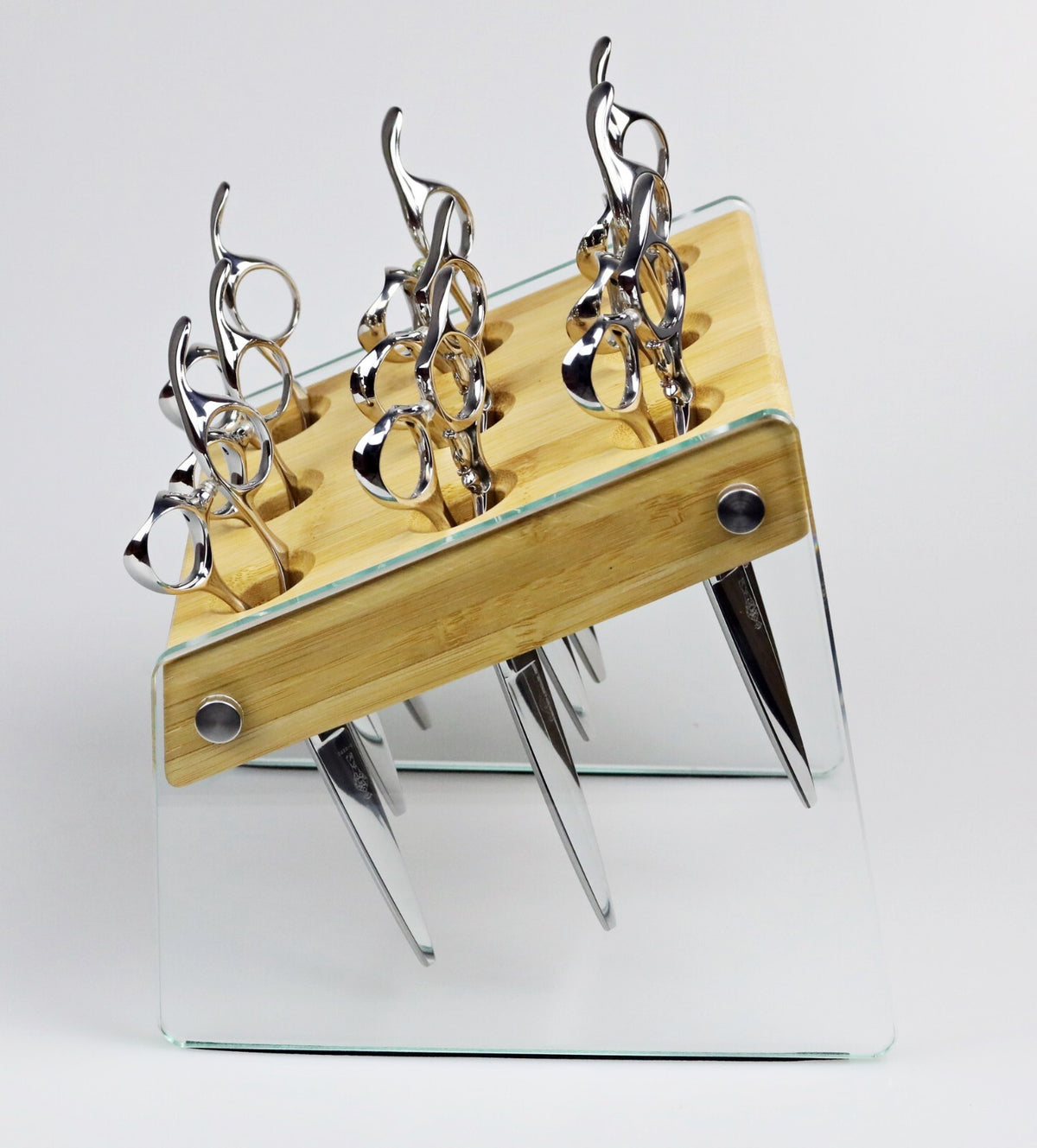 Hair Shears Organizer Bamboo & Glass Scissor Block Salon Storage - Large & Small