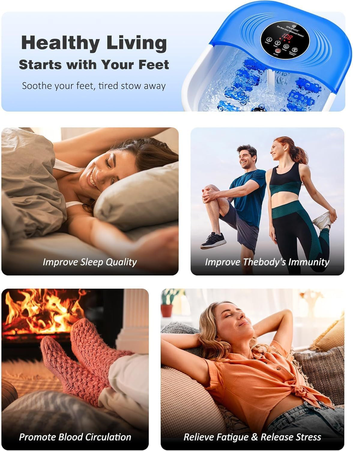 Foot Spa Bath Massager with Heat Bubble Jets Red Light Blue Light Relaxation
