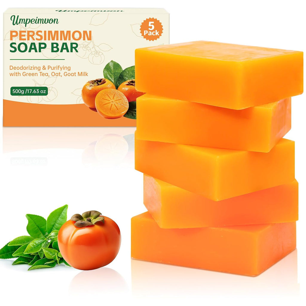 Persimmon Soap Bar for Body Odor Removal - 5 Pack Natural Deodorant