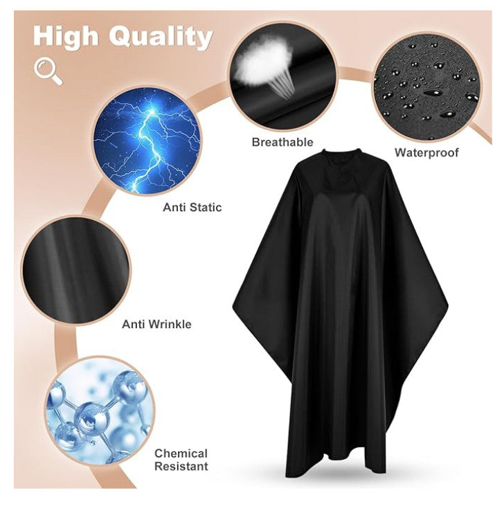 Professional Hair Cutting Cape Black 57x51 Inches with Adjustable Snap Closure for Salon & Home Use