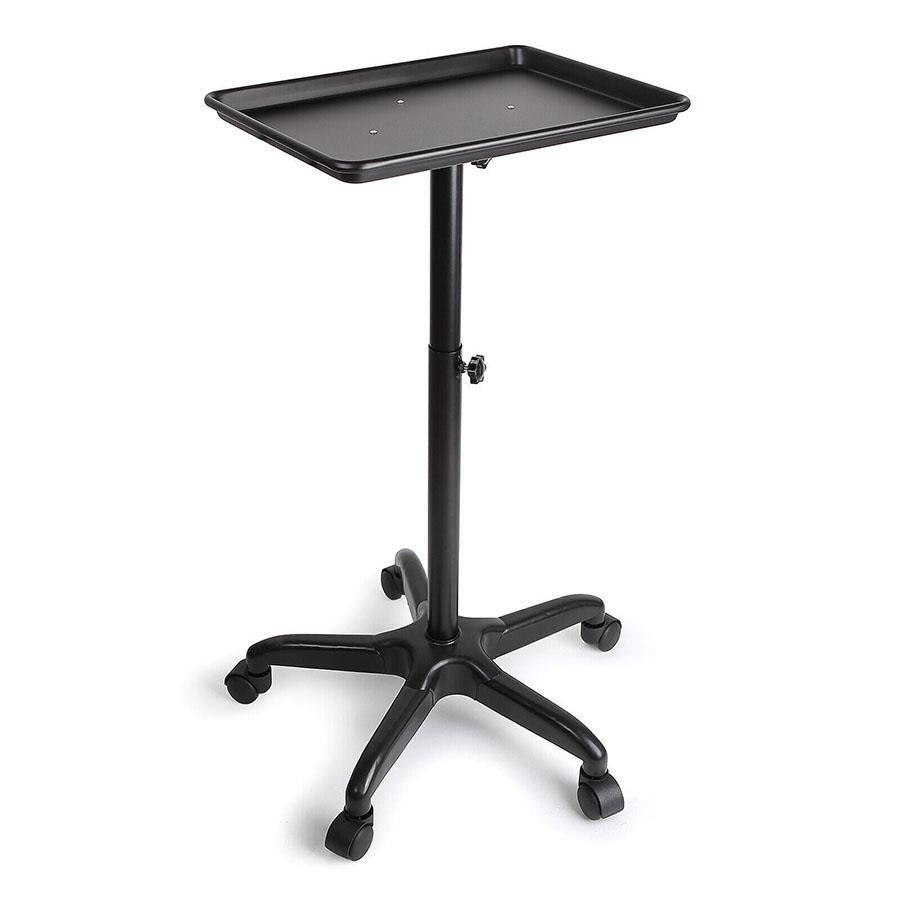 Black Metal Salon Rolling Tray with Adjustable Height & Casters