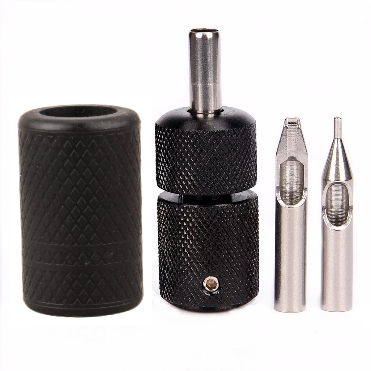 Self-Lock 25mm Tattoo Grip with Silicone Cover & Stainless Tips Kit