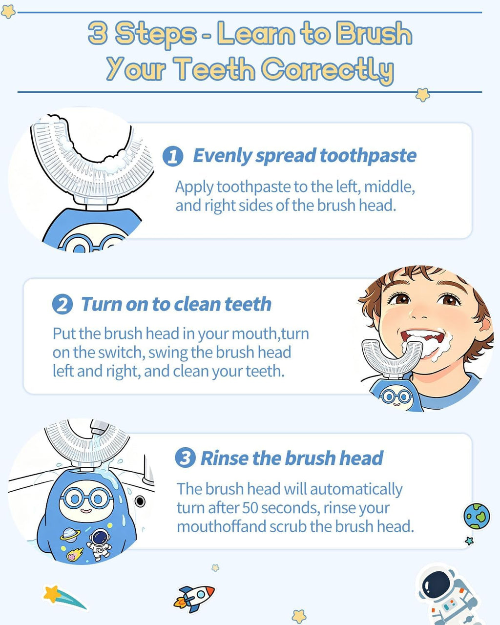 Kids U-Shaped Electric Sonic Toothbrush with 360° Full Mouth Cleaning