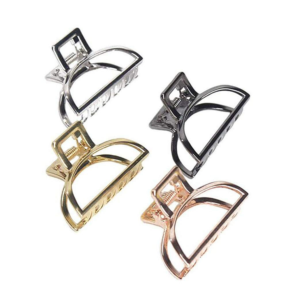 Set of 4 Vintage Metal Small Hair Claw Jaw Clips - Semicircle Design