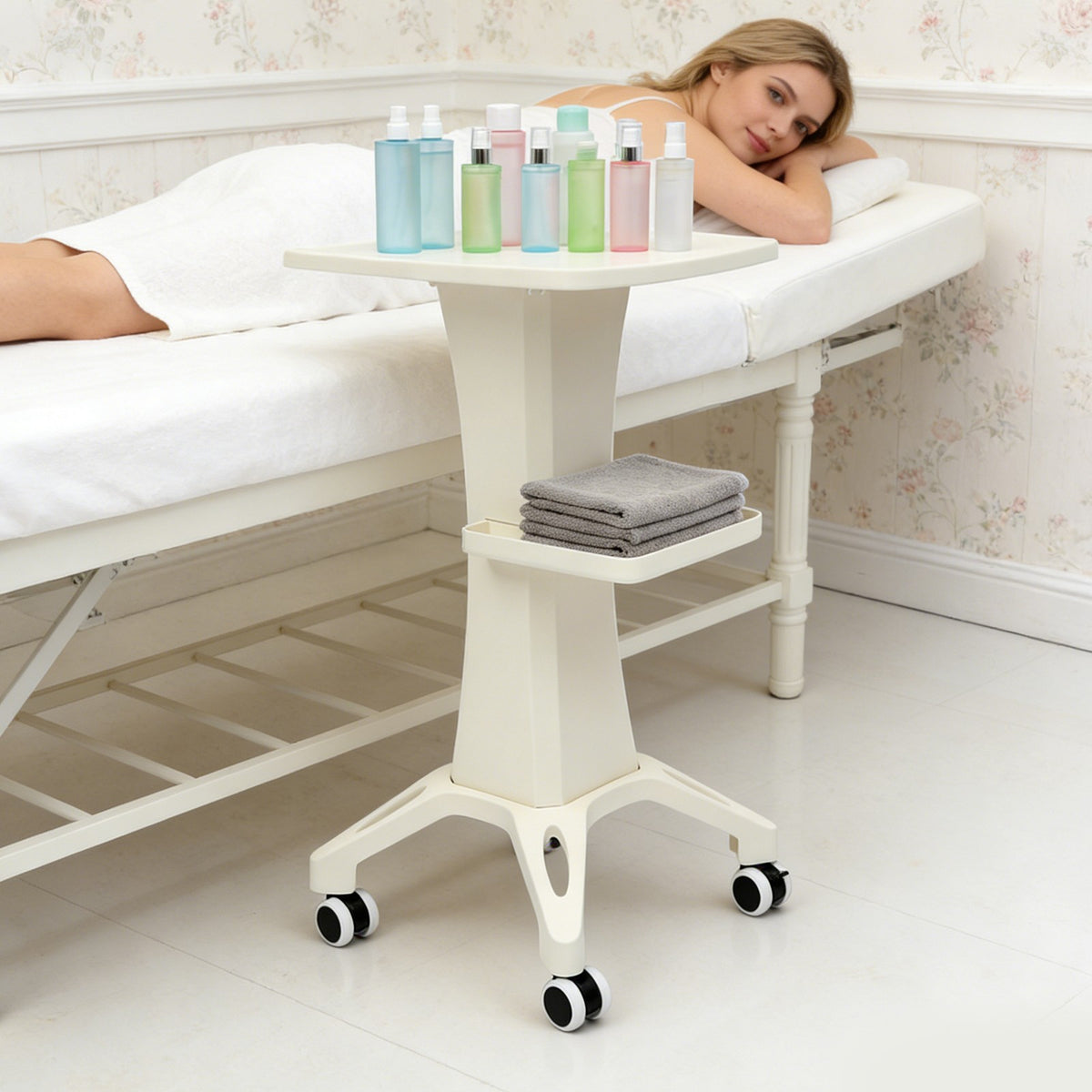 Salon Rolling Cart with 4 Wheels, Metal & ABS Storage Organizer