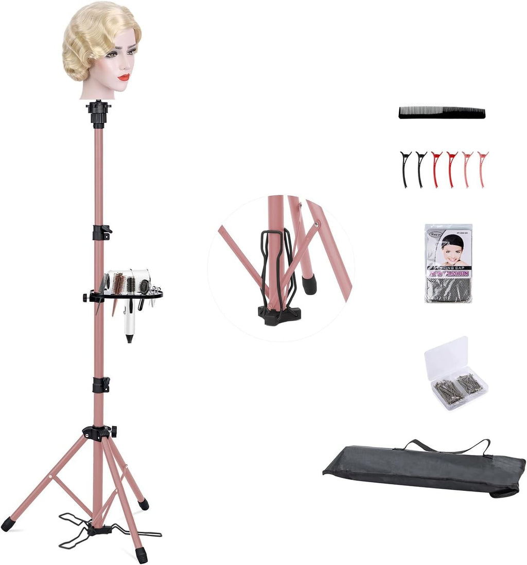 Adjustable Folding Wig Stand Tripod with Foot Panel and Travel Bag