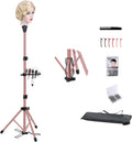 Adjustable Folding Wig Stand Tripod with Foot Panel and Travel Bag