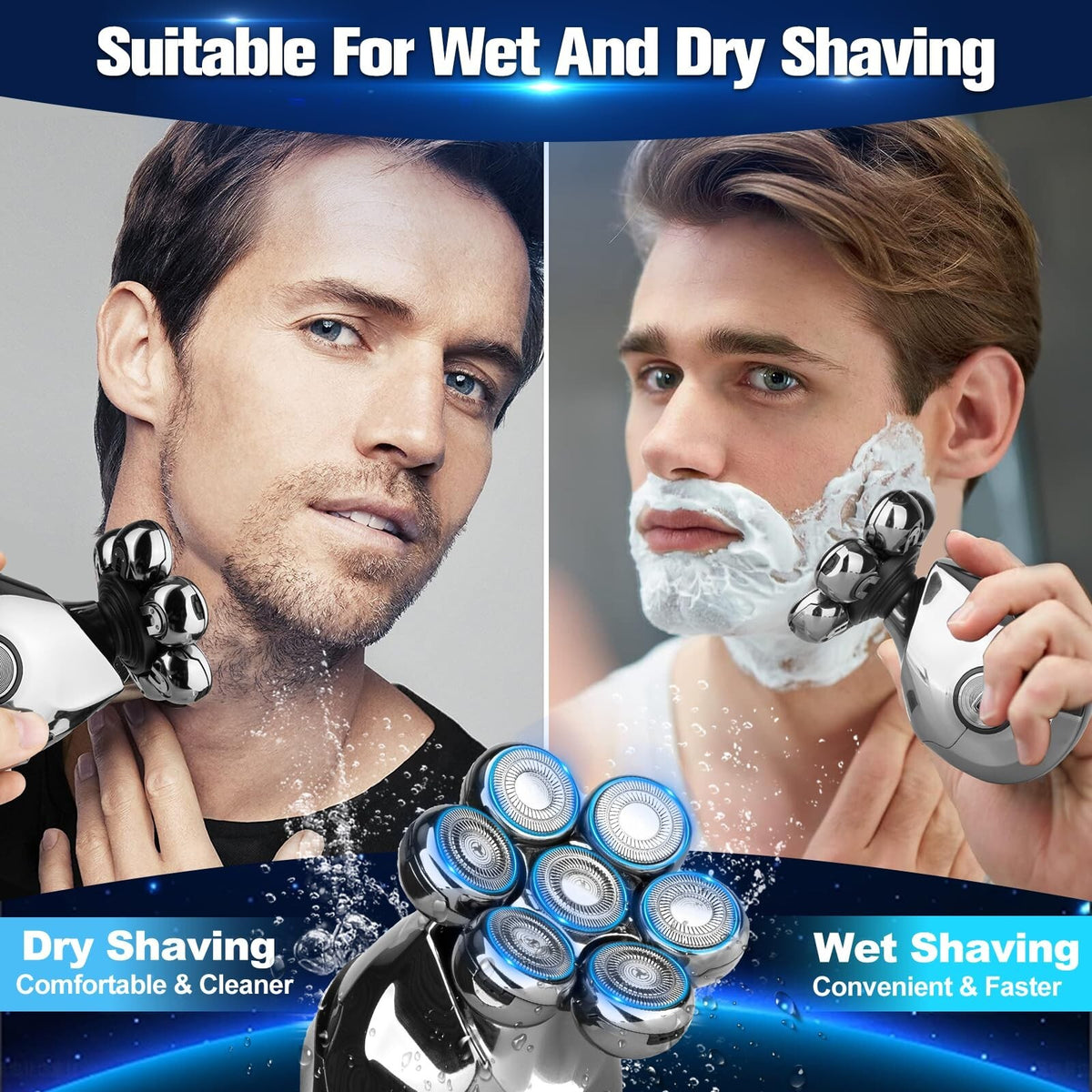 7D Electric Head Shaver for Bald Men Wet Dry Upgrade 9-in-1 Floating Head