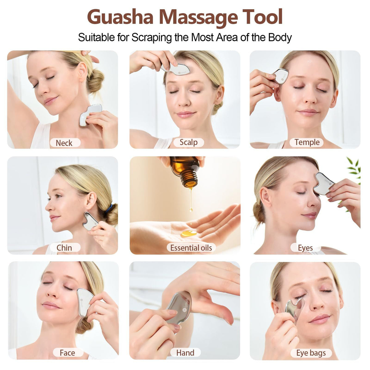 Stainless Steel Gua Sha Facial Tools Set for Face & Body - Silver