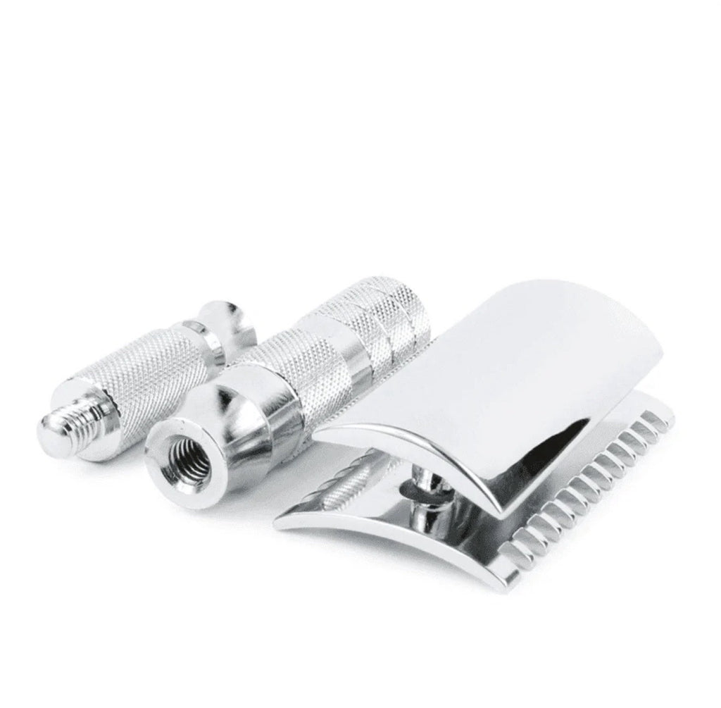 Travel Safety Razor with Leather Case - Merkur Open Comb Double Edge Shaver