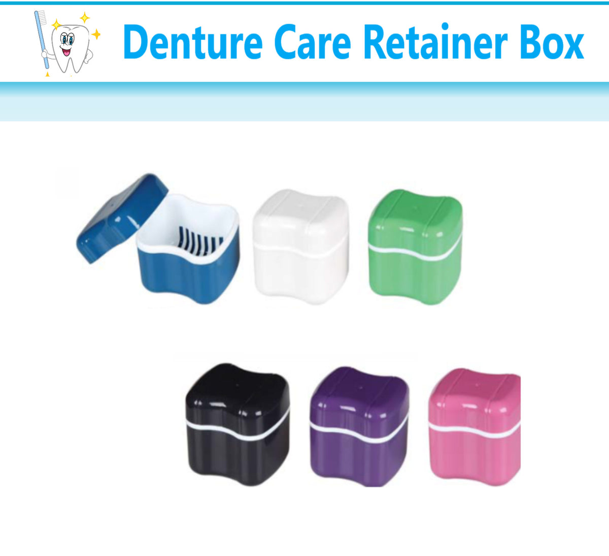 Denture Storage Box with Removable Basket & Tray Case - Multiple Colors