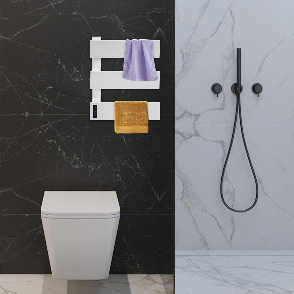 Wall-Mounted Electric Towel Warmer with 3 Tiers - 110V White Aluminum